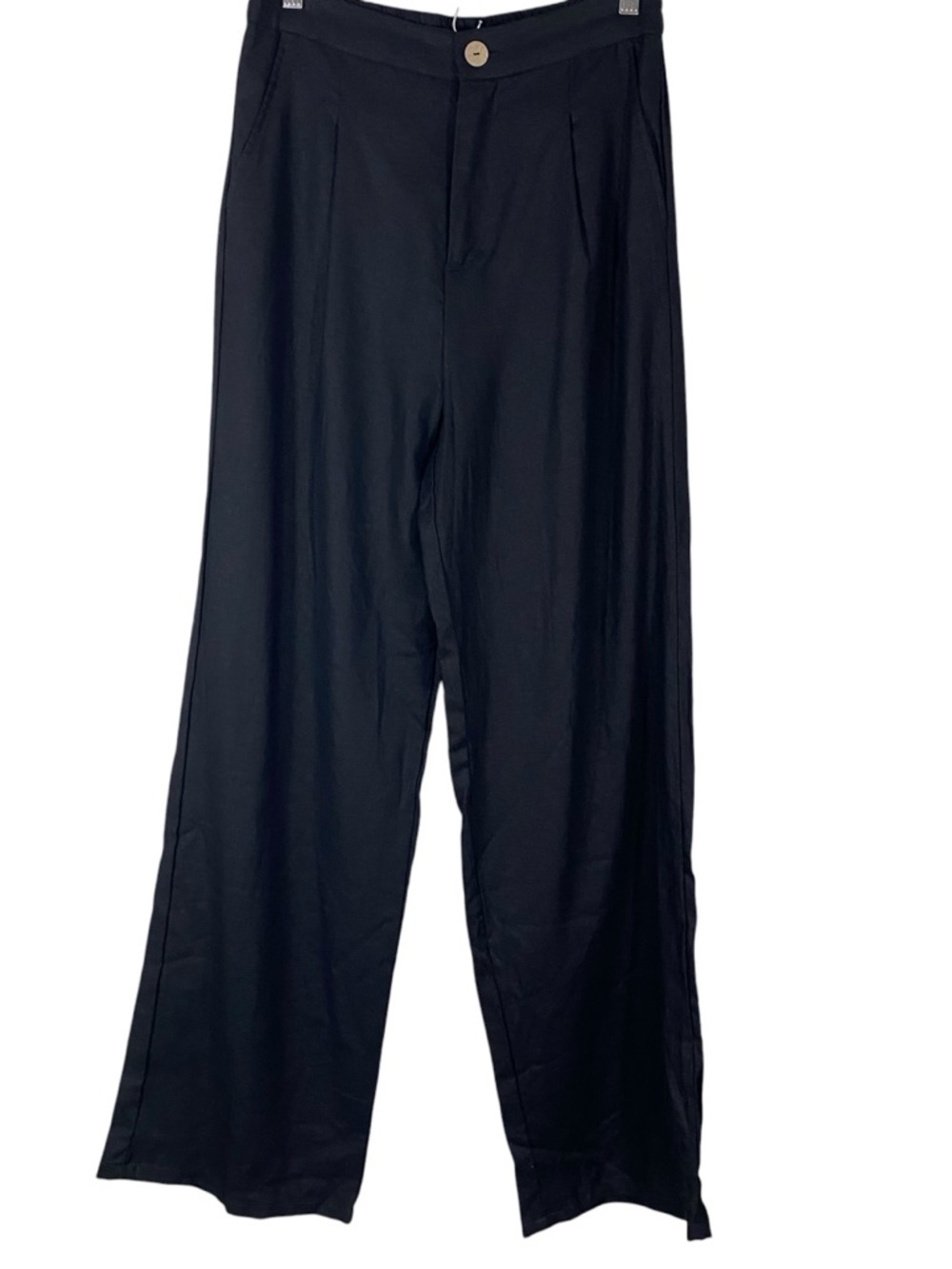 Love Tree Womens Linen Viscose Blend Wide Leg Pants Size Large Black Pleated Fro